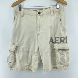 Aeropostale Mens Cargo‎ Shorts Sz 31 (FITS 32) Khaki Beige Drawstring Utility